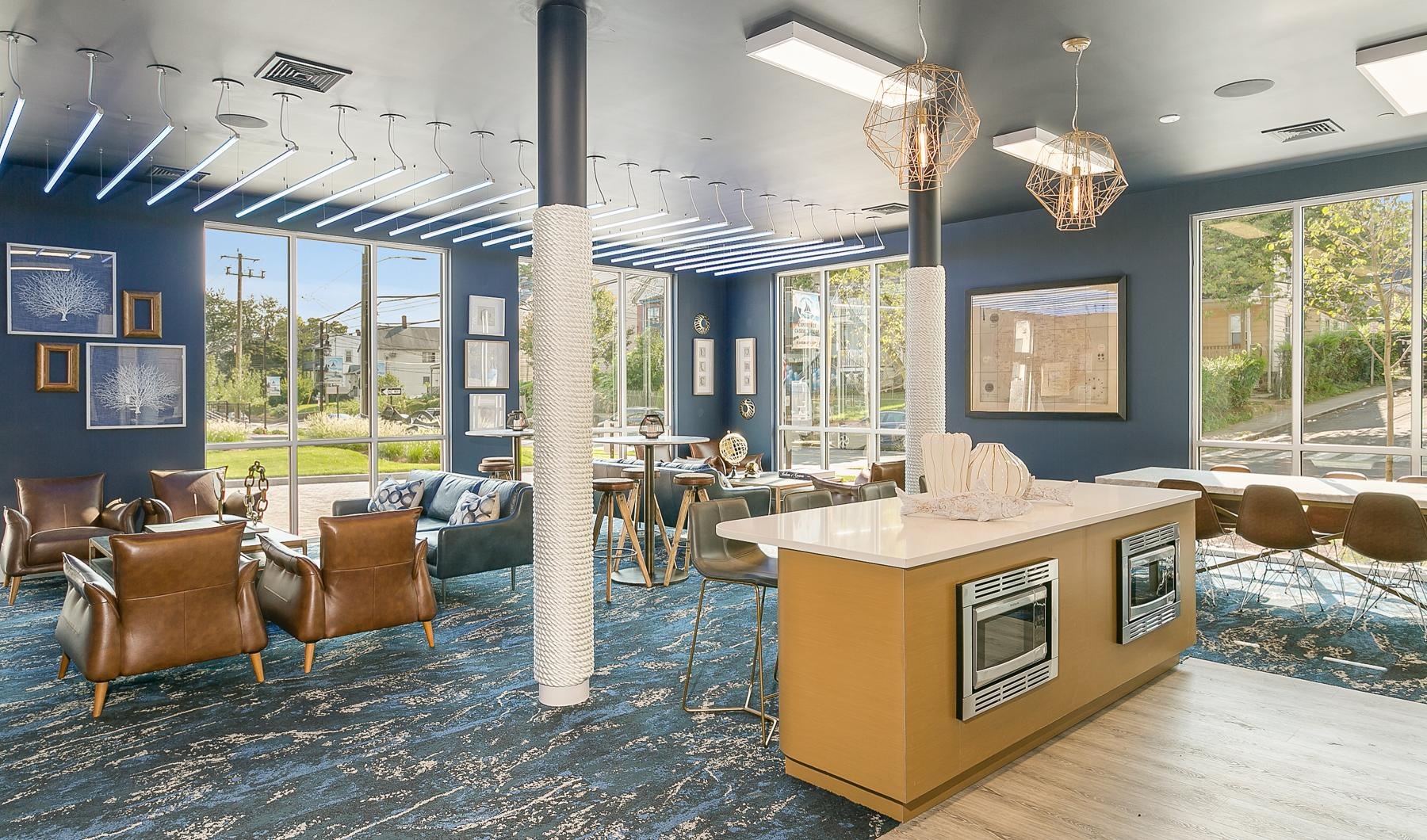 Vibrant community life with a variety of dining options a room with a bar and chairs